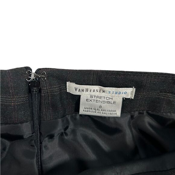 Van Heusen Studio Stretch Extensible Dark Gray Plaid Belted Pencil Skirt Mini - Picture 3 of 6